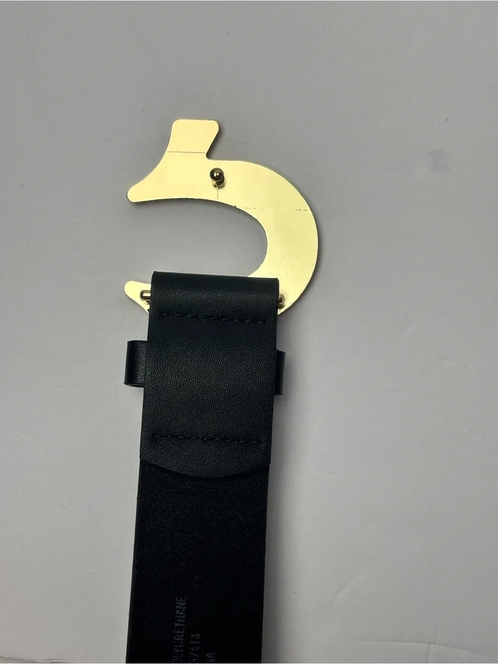 True Religion Black Leather Belt with Gold-Trim Signature Buckle
